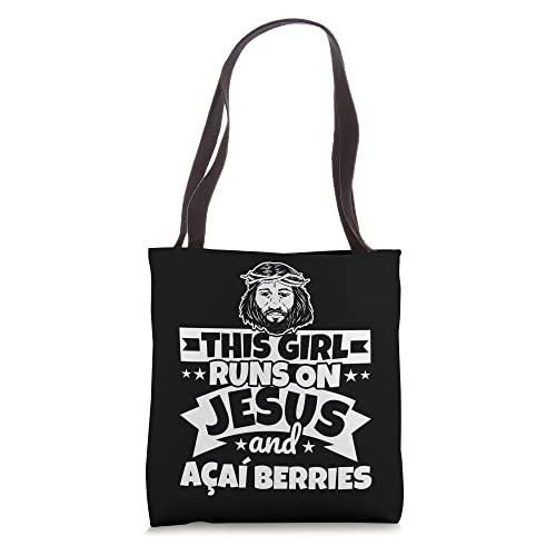 Girl runs on Jesus and Açaí berries Tote Bag