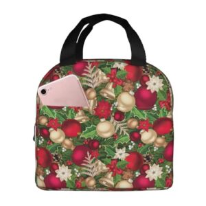 ENVEED Tree Spruce Leaves Balls Flowers Berry Portable Lunch Tote,Made With Dense Oxford Cloth And Thick Aluminum Foil,For Office Picnic