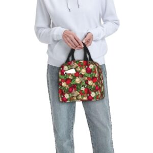 ENVEED Tree Spruce Leaves Balls Flowers Berry Portable Lunch Tote,Made With Dense Oxford Cloth And Thick Aluminum Foil,For Office Picnic