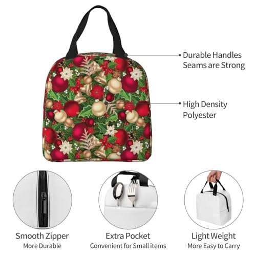 ENVEED Tree Spruce Leaves Balls Flowers Berry Portable Lunch Tote,Made With Dense Oxford Cloth And Thick Aluminum Foil,For Office Picnic