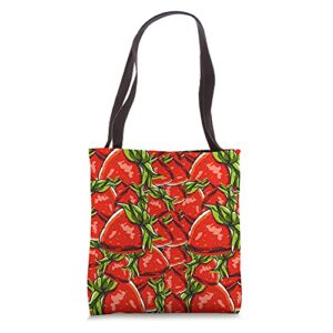 strawberry pattern summer fruit red berry food strawberry tote bag