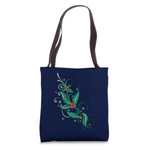 christmas holly ilex branch with red berries xmas plant tote bag