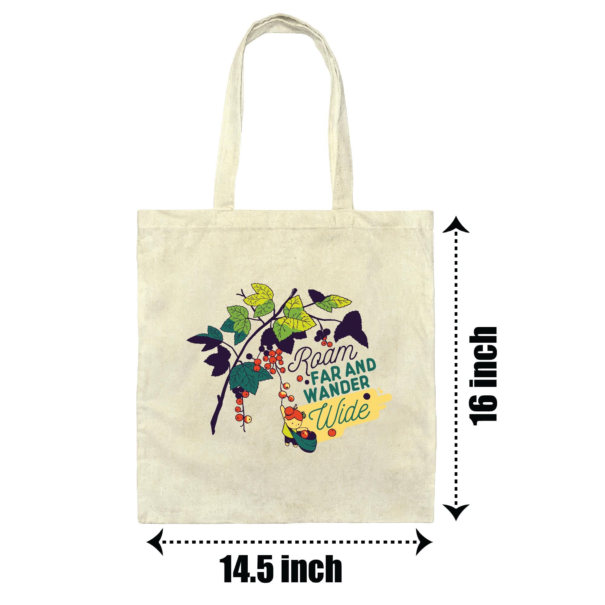 Nature Outdoors Quote Gift Tiny Girl Collecting Berries and Roaming Far and Wide for Kids Natural White Multicolor Canvas Tote Bag