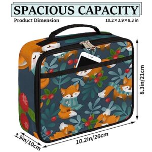 Cartoon Fox Berries Reusable Lunch Tote Bag Women Insulated Lunch Bag for Men Adult Leakproof Cooler Lunch Box for Work Office Travel Picnic