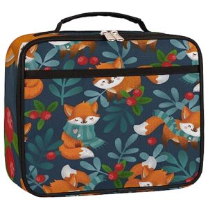 cartoon fox berries reusable lunch tote bag women insulated lunch bag for men adult leakproof cooler lunch box for work office travel picnic
