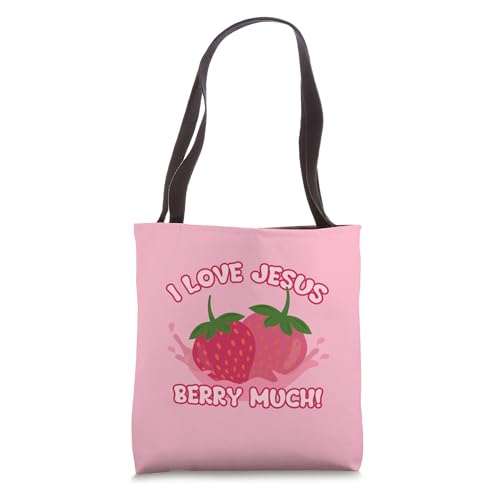 I LOVE JESUS BERRY MUCH! - Cute Christian Pun - Pink Berries Tote Bag