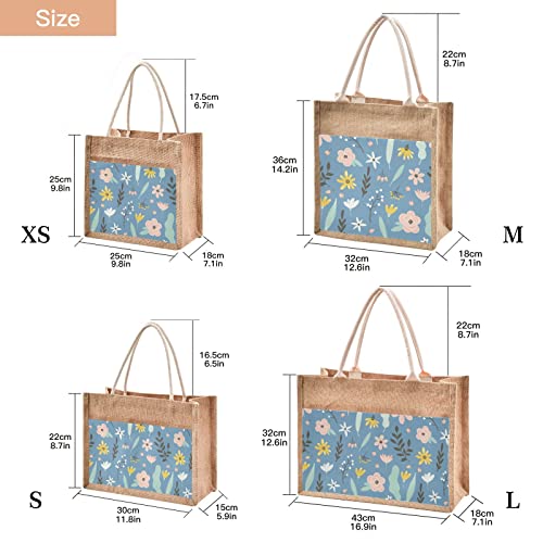 JUNZAN Flowers Leaves and Berries Jute Tote Bags Burlap Reusable Straw Bag for Beach Shopping Grocery Bags Wedding Gift