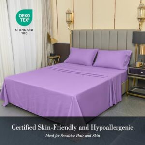 LONAVA King Size Sheet Set - 6 Piece Hotel Luxury Wrinkle-Free Microfiber Sheet, OEKO-TEX Certified, Breathable & Elastic, 16" Deep Pockets, Violet