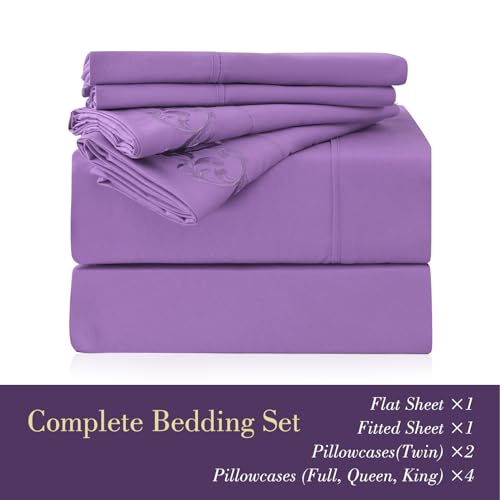 LONAVA King Size Sheet Set - 6 Piece Hotel Luxury Wrinkle-Free Microfiber Sheet, OEKO-TEX Certified, Breathable & Elastic, 16" Deep Pockets, Violet