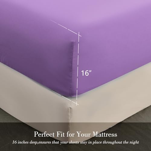 LONAVA King Size Sheet Set - 6 Piece Hotel Luxury Wrinkle-Free Microfiber Sheet, OEKO-TEX Certified, Breathable & Elastic, 16" Deep Pockets, Violet