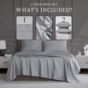 Linen Closet Luxury Cotton 1200 Thread Count Hotel Luxury 4-Piece Sheet Set, King, Light Gray