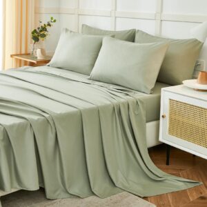 ILAVANDE Queen Sheets Set 6 Piece,Hotel Luxury Super Soft 1800 Series Microfiber Queen Bed Sheets Set-Wrinkle Free & Breathable-14 Deep Pocket Sheets for Queen Size Bed(Queen,Sage Green)