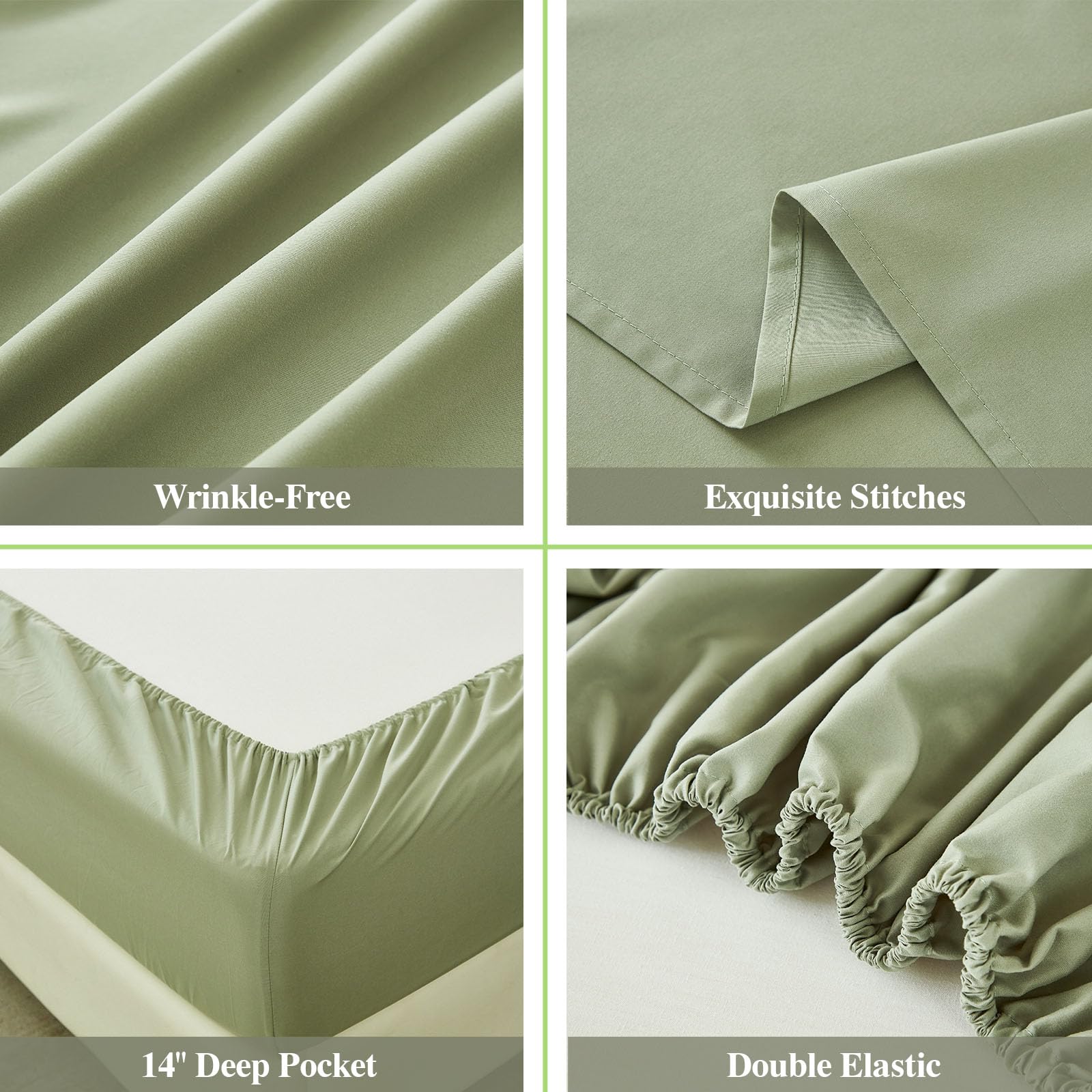 ILAVANDE Queen Sheets Set 6 Piece,Hotel Luxury Super Soft 1800 Series Microfiber Queen Bed Sheets Set-Wrinkle Free & Breathable-14 Deep Pocket Sheets for Queen Size Bed(Queen,Sage Green)