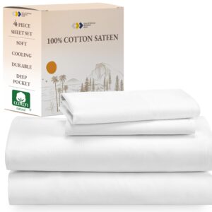 California Design Den Soft 100% Cotton Sheets King Size Bed Sheets Set with Deep Pockets, 4 Piece King Bedding Set for White Sheets, Cooling Sheets with Sateen Weave (White)