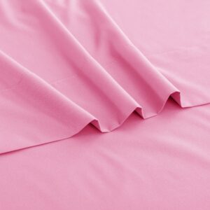 Ghooss Pink Bed Sheet Set with Deep Pocket,Super Soft Microfiber Bedding-Breathable,Warm,Wrinkle,Fade Free,4 Piece Bedding Sheet Sets(Queen,Pink)