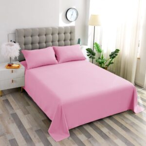 Ghooss Pink Bed Sheet Set with Deep Pocket,Super Soft Microfiber Bedding-Breathable,Warm,Wrinkle,Fade Free,4 Piece Bedding Sheet Sets(Queen,Pink)