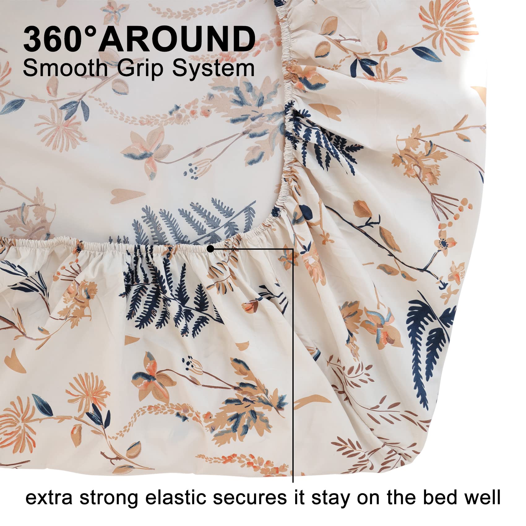 JSD Boho Floral Printed Sheet Set King Size 4 Piece, Soft Microfiber Botanical Pattern Bed Sheets 15" Extra Deep Pocket