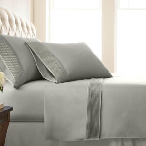 SouthShore Fine Living Vilano Pleats, 4-Piece, 21-Inch Extra Deep Pocket Sheet Set, King Sheets with Flat Sheets and Pillowcase, Easy Care and Shrinkage-Free Deep Pocket Sheets, Sheet Set, Steel Grey