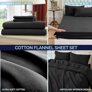 Elegant Comfort Soft 4-Piece 100% Turkish Cotton Flannel Sheet Set - Premium Quality, Deep Pocket Fitted Sheet, Ultra Soft, Cozy Warm Flannel Sheets - Queen, Black