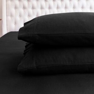 Elegant Comfort Soft 4-Piece 100% Turkish Cotton Flannel Sheet Set - Premium Quality, Deep Pocket Fitted Sheet, Ultra Soft, Cozy Warm Flannel Sheets - Queen, Black