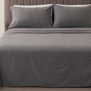 4 piece cotton blend king grey flannel sheet set | cotton bedding sheets & pillowcases | warm, double brushed for softness bed sheets (heathered dark grey, king)