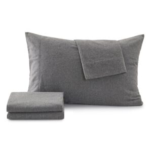 4 Piece Cotton Blend King Grey Flannel Sheet Set | Cotton Bedding Sheets & Pillowcases | Warm, Double Brushed for Softness Bed Sheets (Heathered Dark Grey, King)