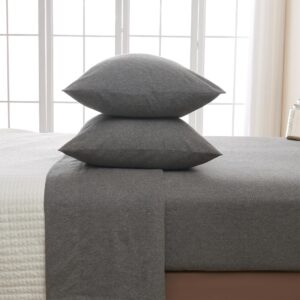 4 Piece Cotton Blend King Grey Flannel Sheet Set | Cotton Bedding Sheets & Pillowcases | Warm, Double Brushed for Softness Bed Sheets (Heathered Dark Grey, King)