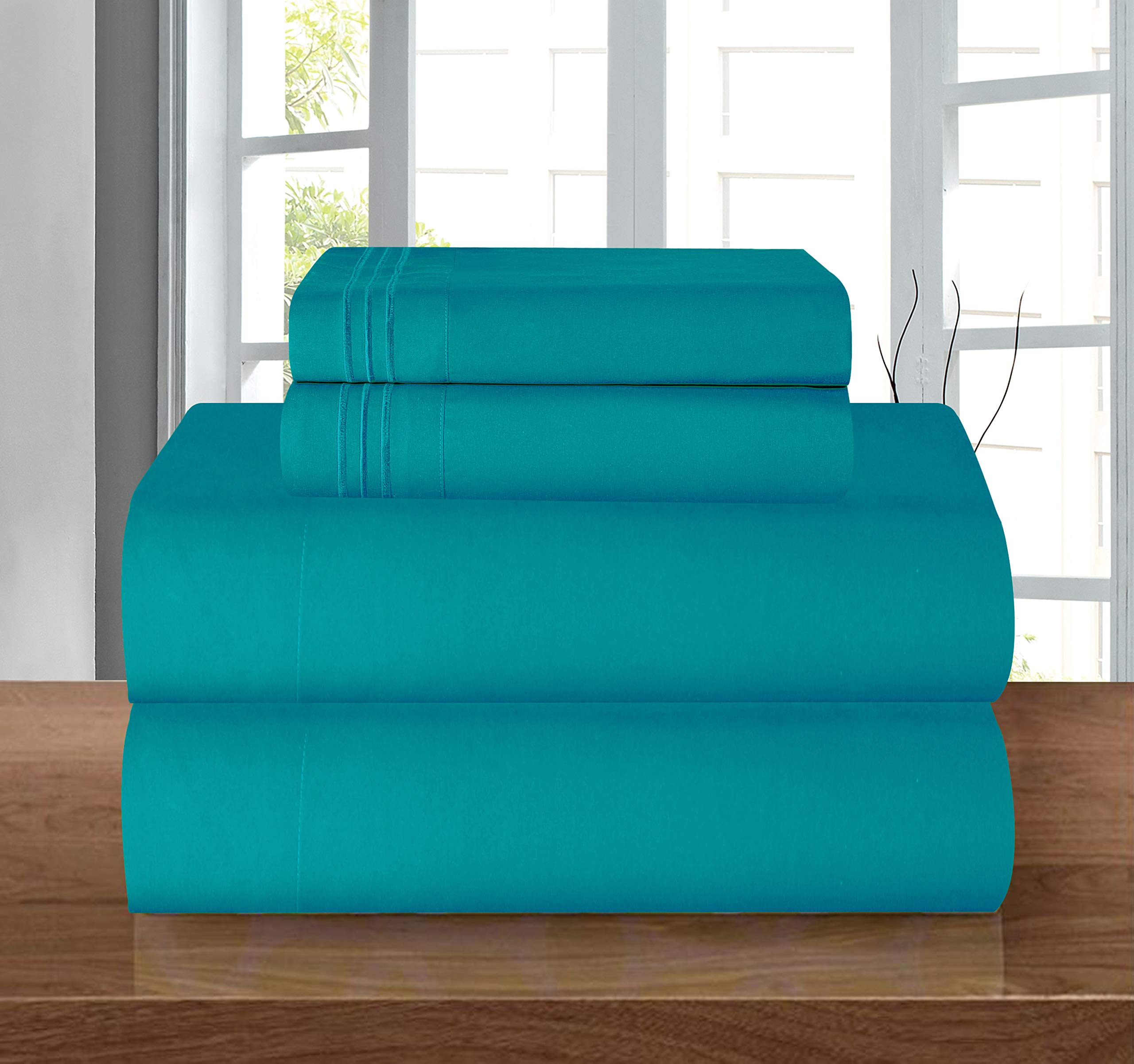 Elegant Comfort Luxury 1500 Premium Hotel Quality Microfiber 4-Piece Sheet Set - Wrinkle Resistant, All Around Elastic Fitted Sheet, Deep Pocket up to 16", Queen, Turquoise