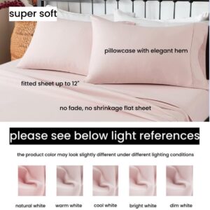 Mohap Bed Sheet Set 4 Pieces Double Brushed Microfiber 1800 - Breathable Cooling Luxury Soft Bedding - Queen Pink