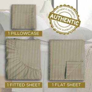 Twin XL 100% Microfiber Double Brushed Sheet Set - Extra-Soft & Wrinkle-Free - 15" Deep Pockets, 39" x 80" - Ideal for Dorms, Hospitals & Split King Beds - 3 PC Set (Twin XL, Khaki Stripe)