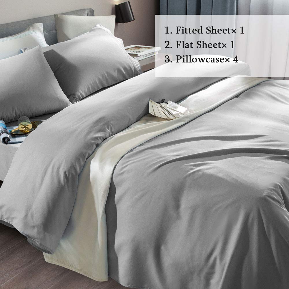 SONORO KATE Bed Sheet Set Super Soft Microfiber 1800 Thread Count Luxury Egyptian Sheets Fit 18-24 Inch Deep Pocket Mattress Wrinkle-6 Piece (Grey, Queen)