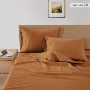 LANE LINEN Bamboo Sheets Queen - 100% Rayon from Bamboo Queen Sheets Set, 4 Pc Sheets for Queen Size Bed, Cooling Sheets, Soft & Breathable Bed Sheets Queen, Deep Pocket Queen Sheets - Pumpkin Spice