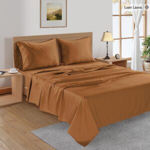 LANE LINEN Bamboo Sheets Queen - 100% Rayon from Bamboo Queen Sheets Set, 4 Pc Sheets for Queen Size Bed, Cooling Sheets, Soft & Breathable Bed Sheets Queen, Deep Pocket Queen Sheets - Pumpkin Spice