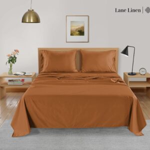 LANE LINEN Bamboo Sheets Queen - 100% Rayon from Bamboo Queen Sheets Set, 4 Pc Sheets for Queen Size Bed, Cooling Sheets, Soft & Breathable Bed Sheets Queen, Deep Pocket Queen Sheets - Pumpkin Spice