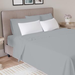 AIREOLUX 600 Thread Count King Size Bed Sheets Set Soft Silver, Soft & Silky 100% Cotton Sateen Sheets, Wrinkle-Resistant King Sheets Set (1 Flat, 1 Fitted Sheet & 2 Pillowcases) with Deep Pocket