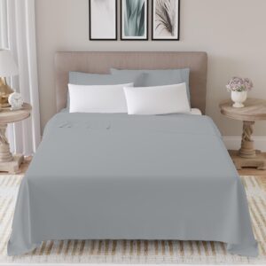 AIREOLUX 600 Thread Count King Size Bed Sheets Set Soft Silver, Soft & Silky 100% Cotton Sateen Sheets, Wrinkle-Resistant King Sheets Set (1 Flat, 1 Fitted Sheet & 2 Pillowcases) with Deep Pocket