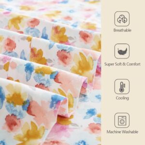 KACEMOO Queen Floral Sheet Set 4PC Yellow Flower Printed Sheets for Queen Pattern Sheets Microfiber Soft Cooling Luxurious Brushed Bed Sheets with 17”Deep Pocket, Easy Care, Breathable, Wrinkle Free