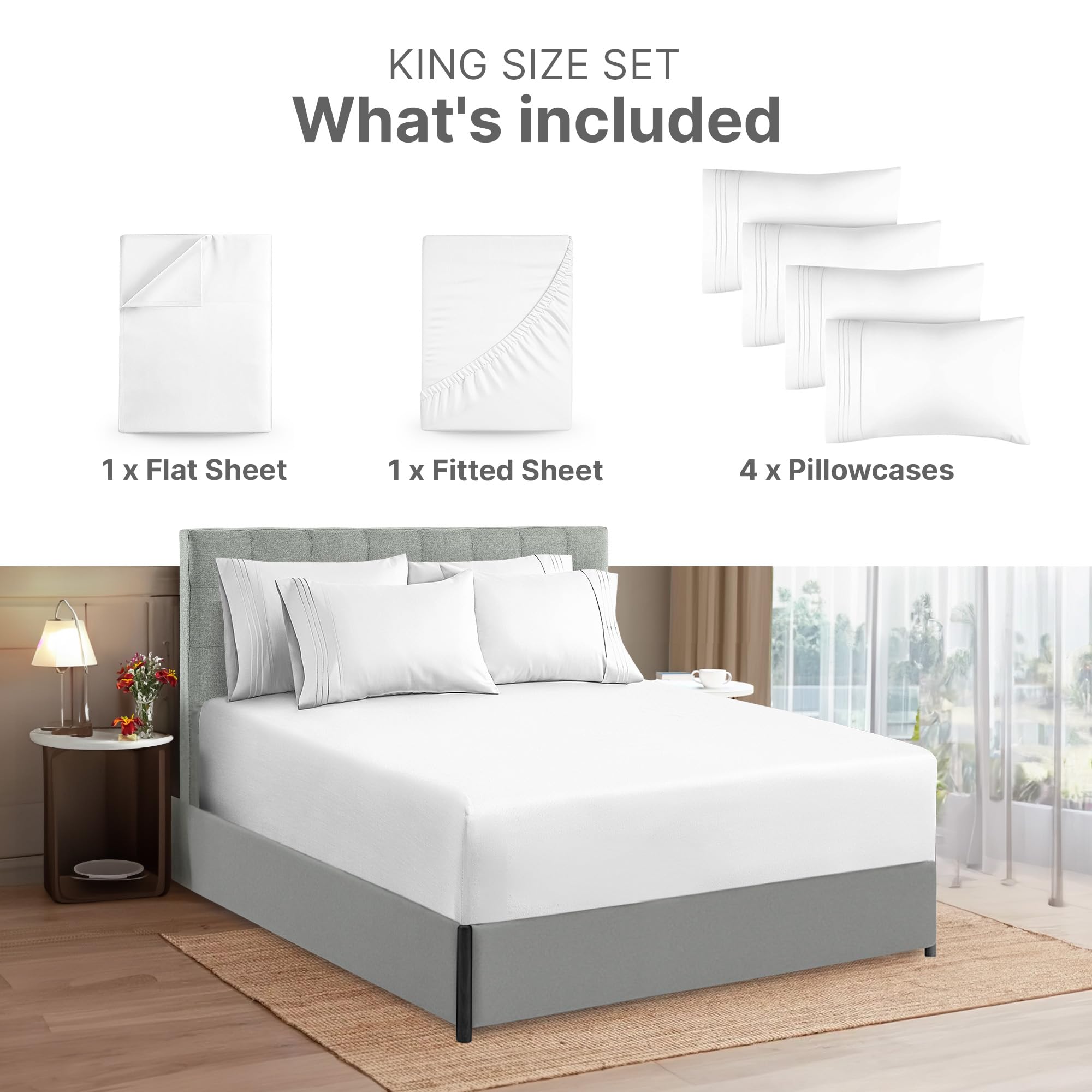 Extra Deep King Sheet Set - 6 Piece Breathable & Cooling Sheets - Hotel Luxury Bed Sheets Set - Easy & Secure Fit - Soft, Wrinkle Free & Comfy Sheets Set - White Sheet Set w/Extra Deep Pockets