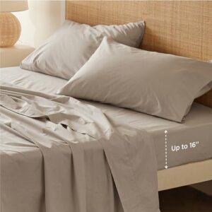 Bedsure 100% Cotton Sheets Queen Size - Soft Percale Sheets, 4 Pieces Linen Sheet Set, Breathable Cooling Queen Sheets, Cotton Bed Sheets with Deep Pocket Up to 16", Bedding Sheets & Pillowcases