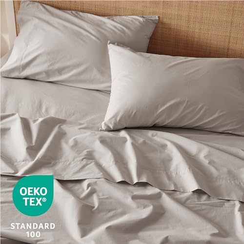 Bedsure 100% Cotton Sheets Queen Size - Soft Percale Sheets, 4 Pieces Linen Sheet Set, Breathable Cooling Queen Sheets, Cotton Bed Sheets with Deep Pocket Up to 16", Bedding Sheets & Pillowcases