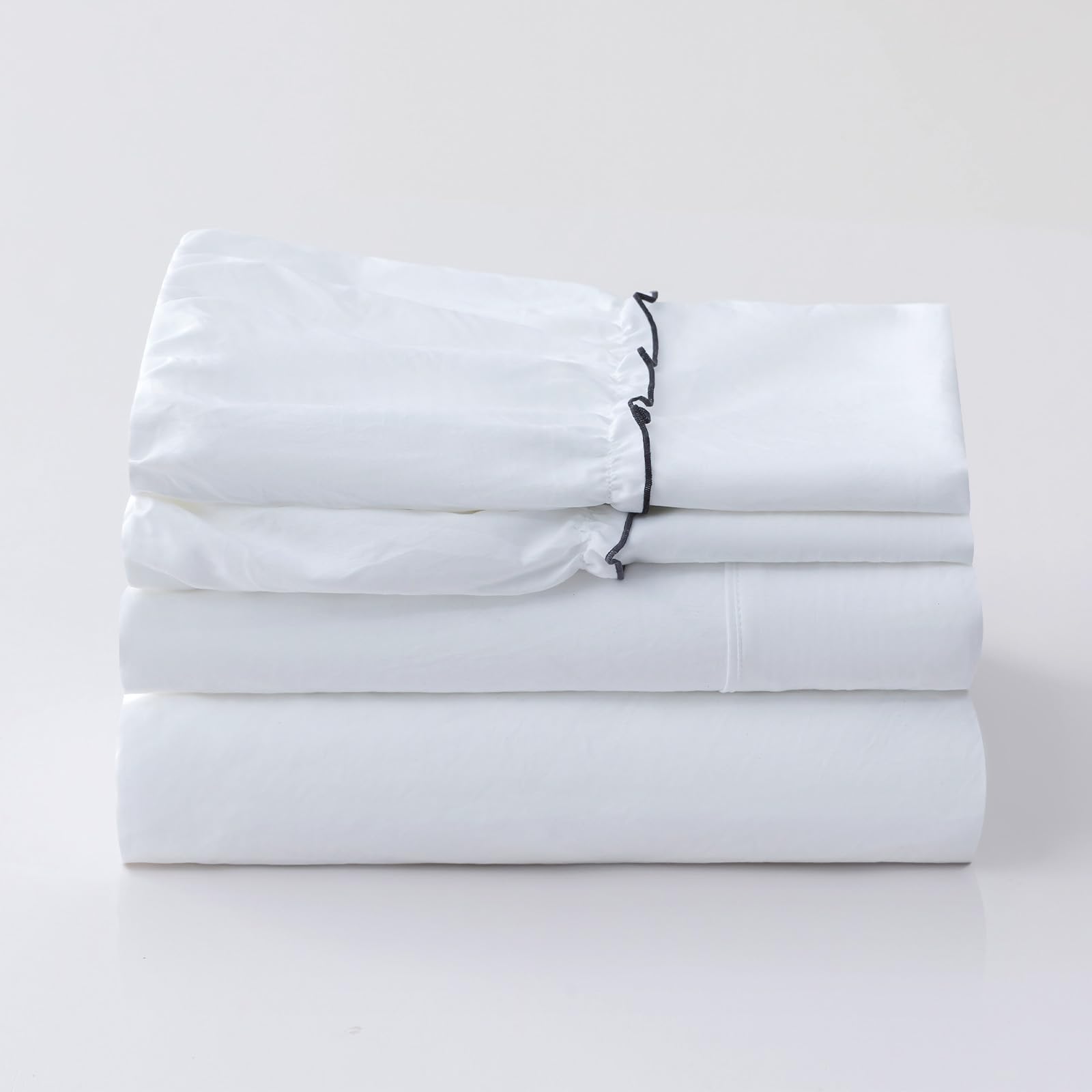 PY HOME & SPORTS Queen Size Bed Sheets Set 4 Piece 1800 Thread Count Bed Sheets Set with Lace Trim Decorated Pillowcase & 16" Deep Pocket, Super Soft and Comfortable (White, Queen)