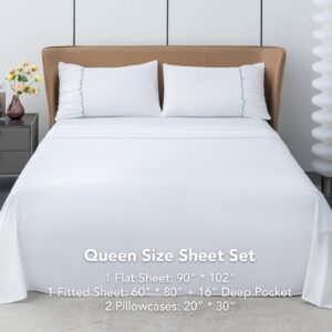 PY HOME & SPORTS Queen Size Bed Sheets Set 4 Piece 1800 Thread Count Bed Sheets Set with Lace Trim Decorated Pillowcase & 16" Deep Pocket, Super Soft and Comfortable (White, Queen)