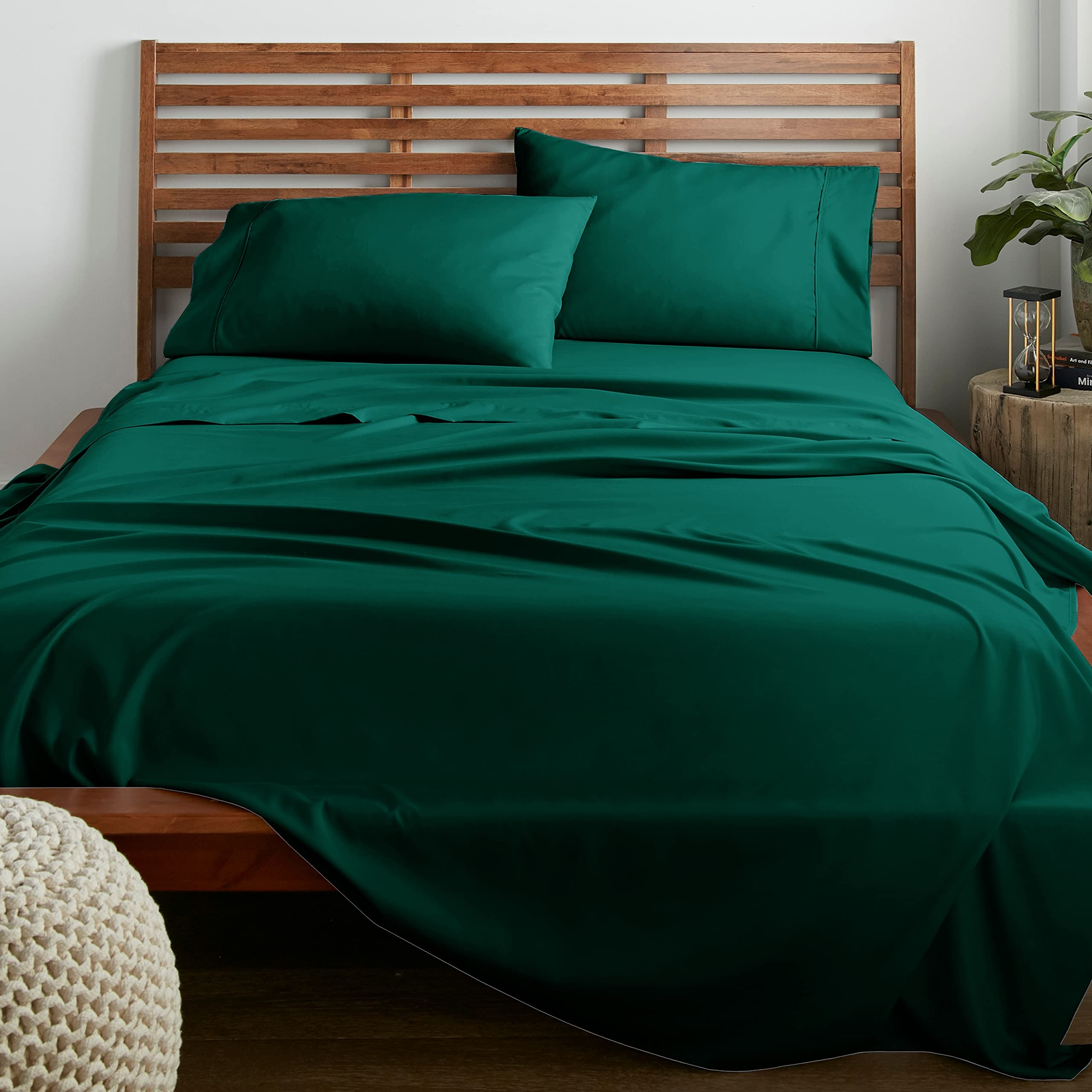 American Home Collection Queen Sheet Set - 4 Pieces Extra Soft Bedding Sheets & Pillowcases Set - Breathable, Wrinkle Free, Deep Pockets, Easy Fit, Oeko-Tex, Soft Bed Sheets (Queen, Dark Green)