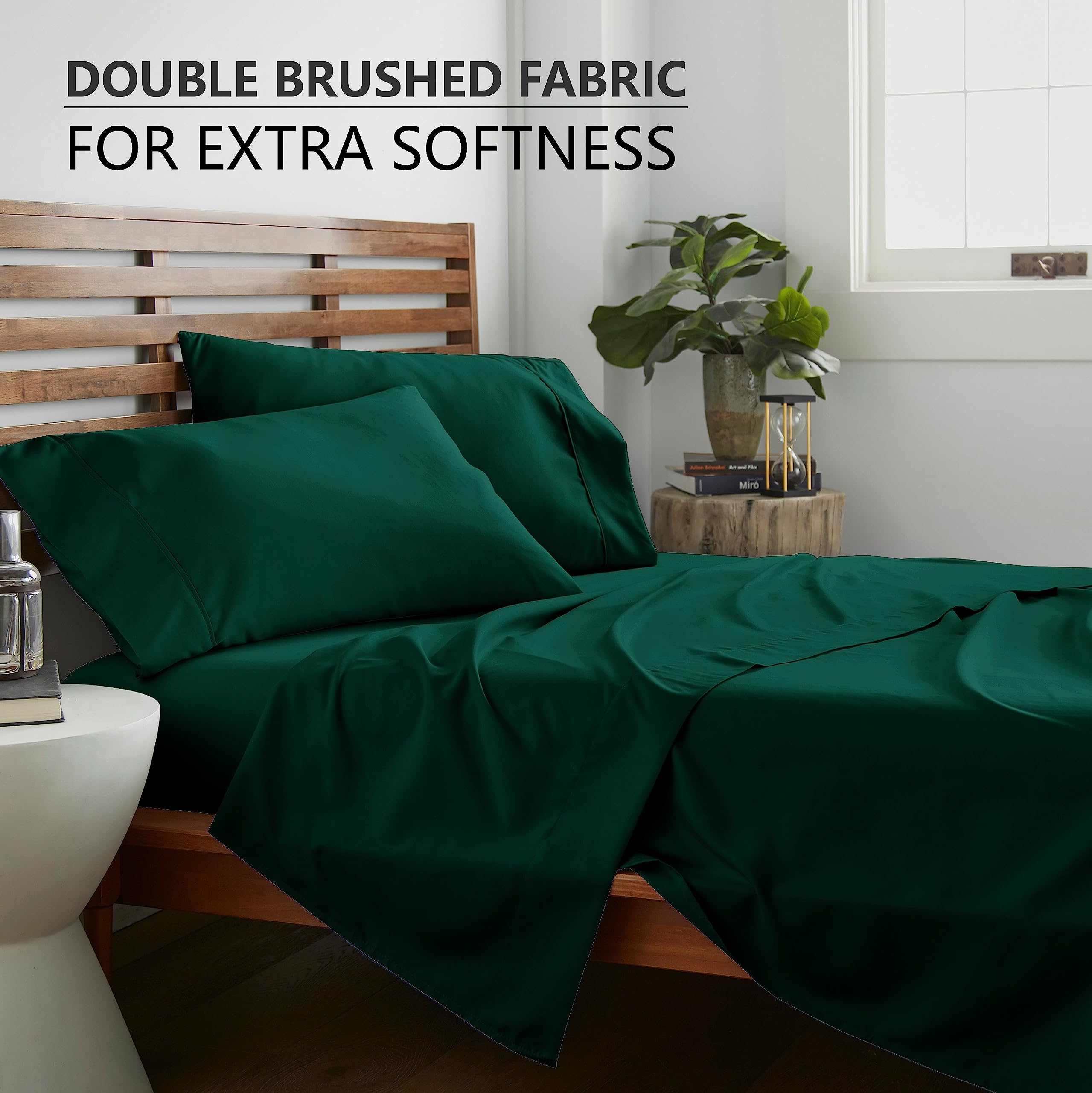 American Home Collection Queen Sheet Set - 4 Pieces Extra Soft Bedding Sheets & Pillowcases Set - Breathable, Wrinkle Free, Deep Pockets, Easy Fit, Oeko-Tex, Soft Bed Sheets (Queen, Dark Green)