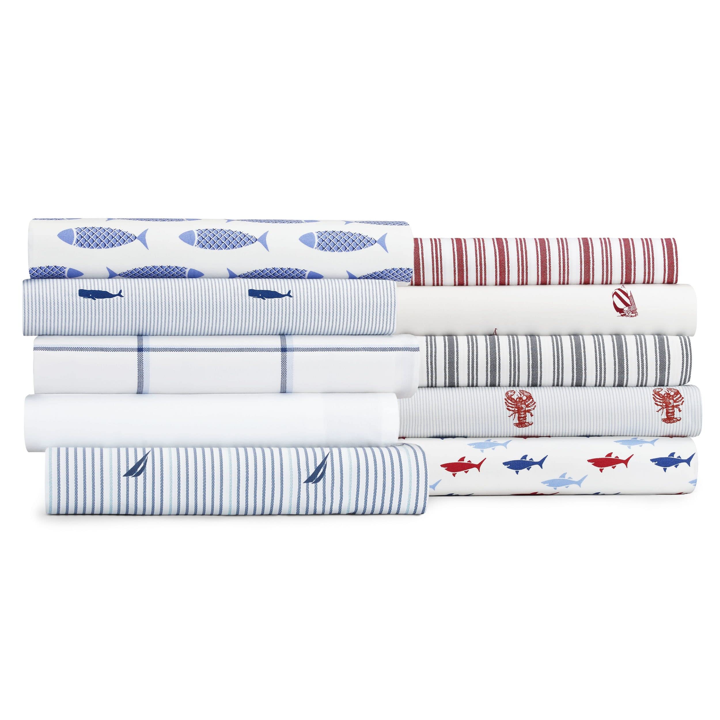 Nautica - Full Sheet Set, Cotton Percale Bedding Set, Crisp & Cool, Stylish Home Decor, Dorm Room Essentials (Plot Blue, Full)