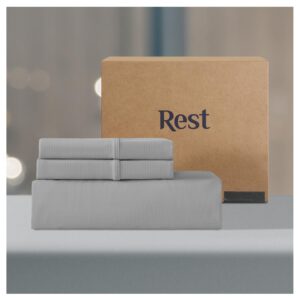 rest® evercool®+ starter sheet set, 3 pcs with no flat sheet, cooling sheets designed for hot sleepers and night sweats, knitted with noble‘s ionic+ self-cleaning silver yarns, gray, king