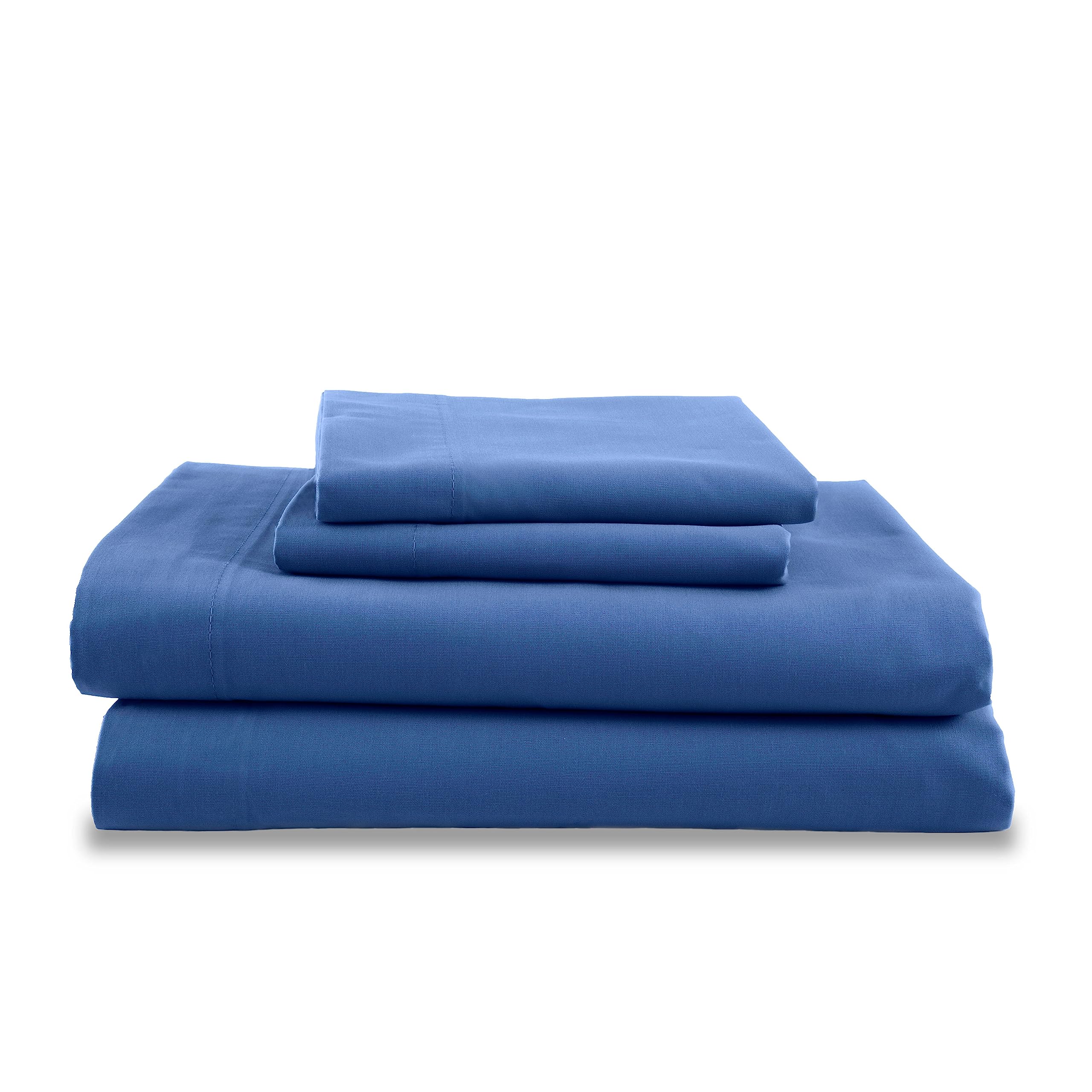 Martex 225 Thread Count Cotton Rich 4 Piece Queen Bed Sheet Set - Queen Sheet Set - 1 Fitted Sheet, 1 Flat Sheet, 2 Pillowcase - Soft – Durable – Wrinkle Resistant Blue Sheet Set (Queen, Blue)