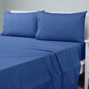 Martex 225 Thread Count Cotton Rich 4 Piece Queen Bed Sheet Set - Queen Sheet Set - 1 Fitted Sheet, 1 Flat Sheet, 2 Pillowcase - Soft – Durable – Wrinkle Resistant Blue Sheet Set (Queen, Blue)