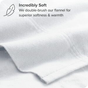 Bare Home Flannel Sheet Set 100% Cotton, Velvety Soft Heavyweight - Double Brushed Flannel - Deep Pocket (Queen, White)