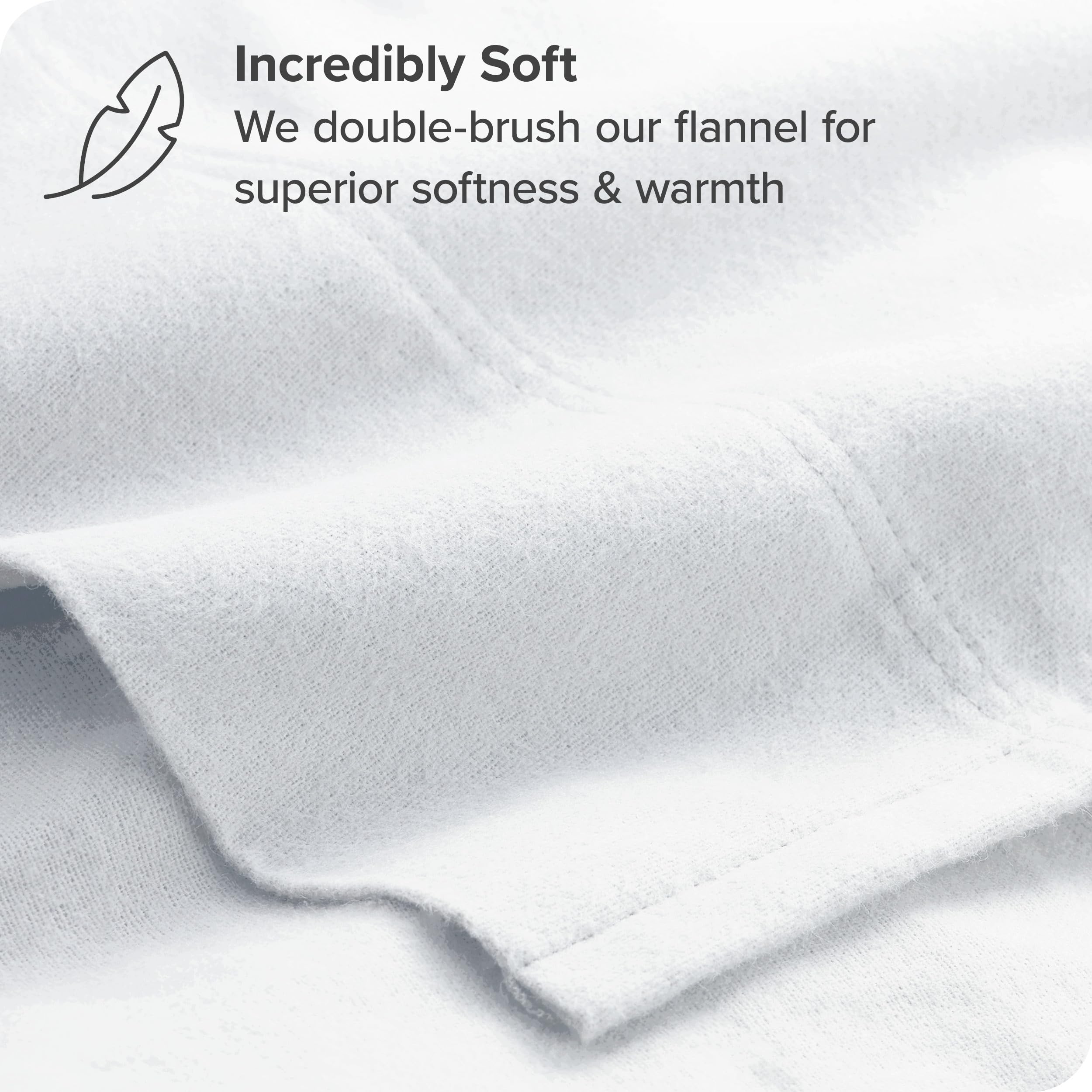 Bare Home Flannel Sheet Set 100% Cotton, Velvety Soft Heavyweight - Double Brushed Flannel - Deep Pocket (Queen, White)